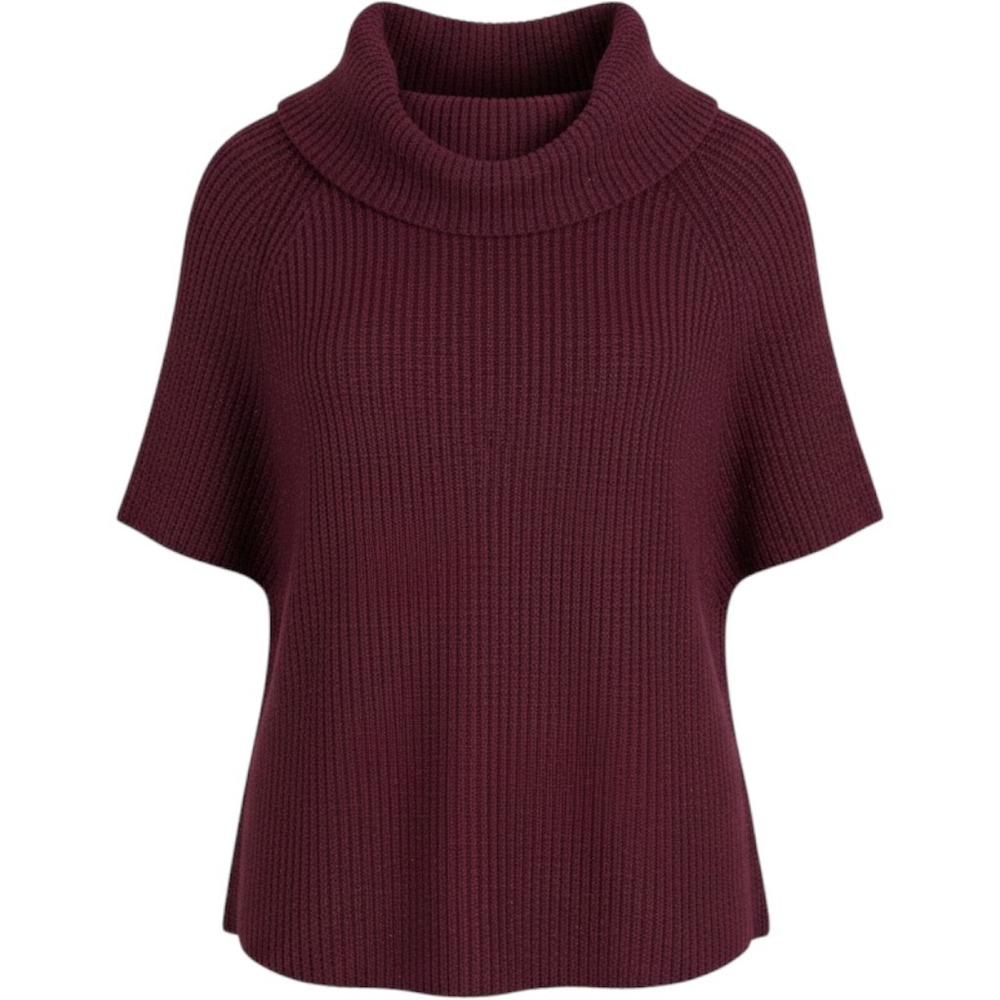 Coldwater Creek Hint of Glimmer Sweater Med Burgundy Cowl Neck Ribbed Knit NWT